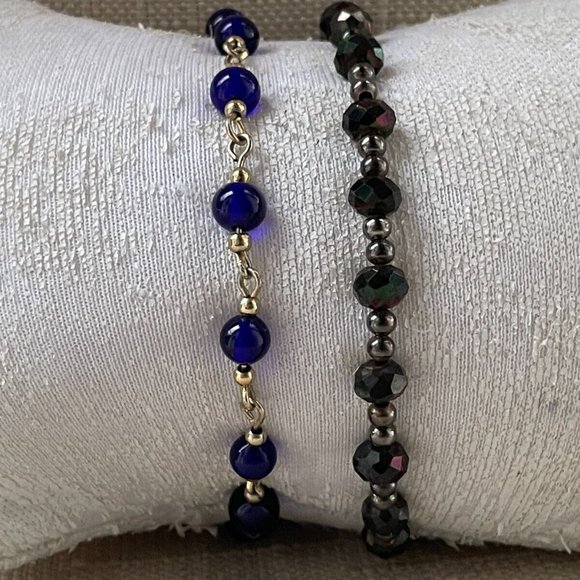 Women Bracelet Lot of 2 Wrist Band Blue and Black Bracelet Fashion Jewelry - Picture 3 of 10